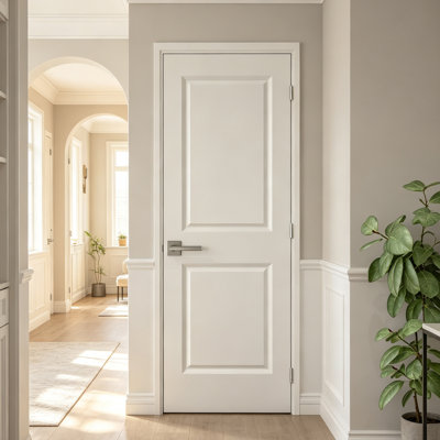 24"X80" 2-Panel Square Top Hollow Core Interior Slab Door Primed Prehung Interior Door For Bathroom, Pantry, Laundry Interior Door, Left Handed