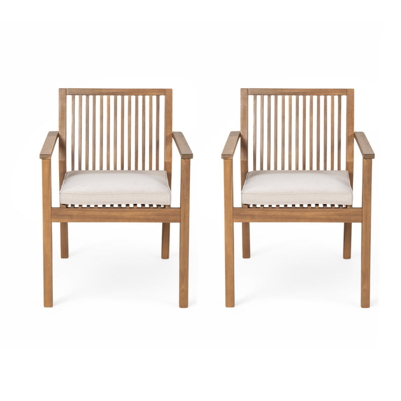Ensemble de 2 chaises de patio en bois d'acacia robuste, siège imperméable confortable, capacité de 400 lb, structure de couleur brune