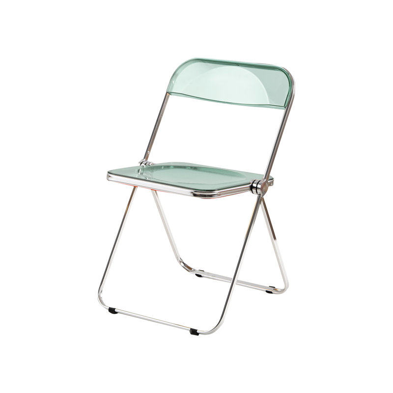 Chaise bleue transparente avec fonction pliable et siège en métal, structure en acier, pour plusieurs réunions