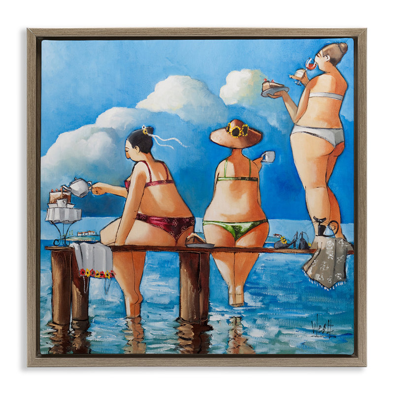 Dames de plage fantaisistes, H 18 po x l 18 po, Cadre flottant orme Montalcino