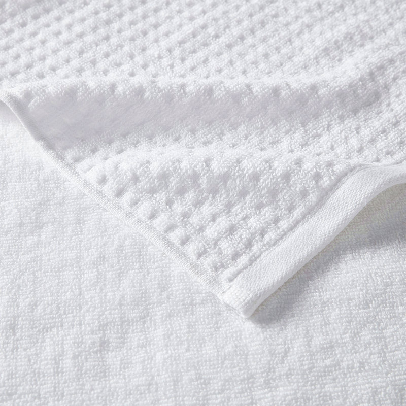 Cotton Waffle Jacquard Antimicrobial Bath Towel 6 Piece Set, White