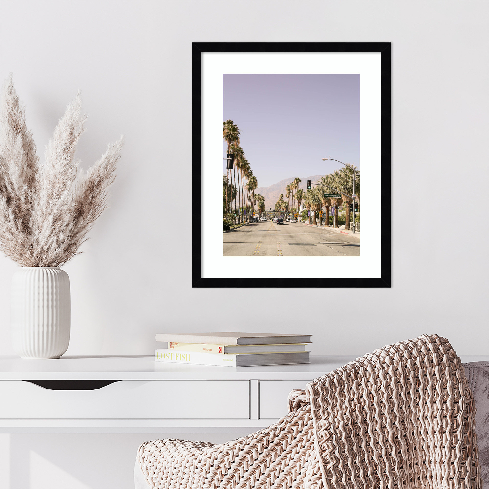 Palm Spring Street by Shot by Clint Wood Framed Wall Art Print, 21" H x 17" W, Black