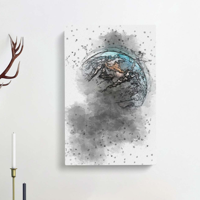 Stars Surrounding Planet Earth in Abstract - Wrapped Canvas Drawing - Wrapped Canvas, 50cm H x 35cm W x 3cm D