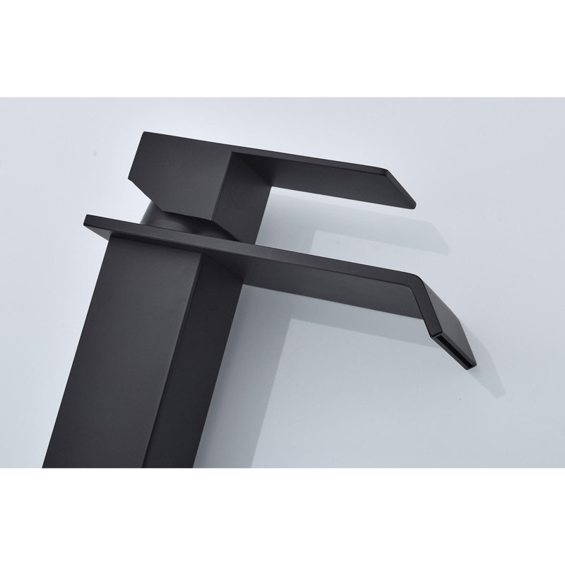 Waterfall Spout Single Handle Bathroom Single Hole Sink Faucet, Matte Black