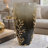 Keath Large Vase With Gold Capri Leaf Design, Brass, Green Glass 15 Inch-123079095