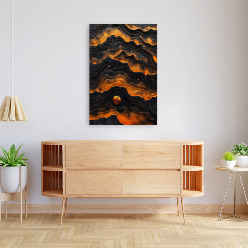 «Molten Cosmic Layers», art abstrait de paysage vibrant organique naturel, H 48 po x l 32 po