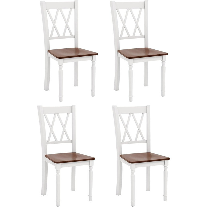 Ensemble de 4 chaises de salle à manger en bois blanc avec siège en bois d'hévéa et pieds en bois d'acacia
