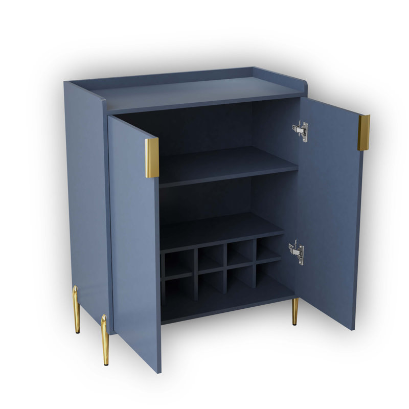 Armoire à vin 2 portes avec porte-bouteilles et tablette de rangement réglable, Bleu