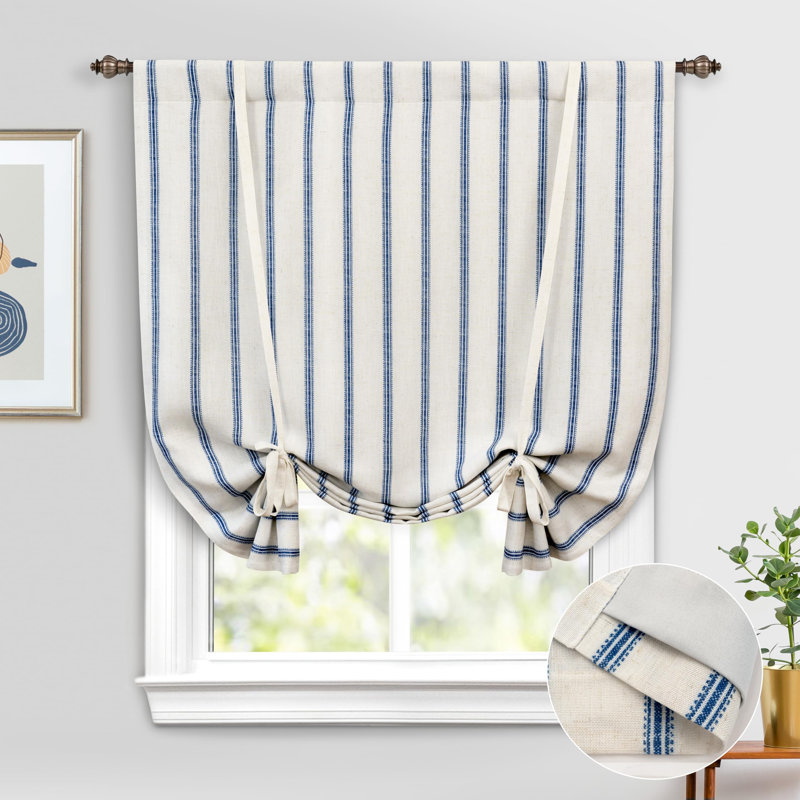 Rideau occultant en lin à double couche Waddah Farmhouse , Bleu marine, L 45 po x L 63 po