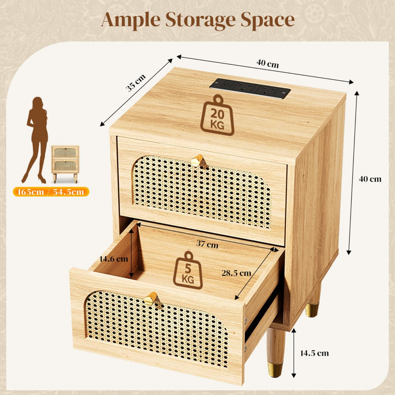 40 cm W Bedside Table, Beige