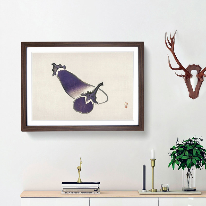 Aubergine Eggplants by Kono Bairei - Picture Frame Painting Print, Walnut Framed, 36cm H x 48cm W x 2cm D