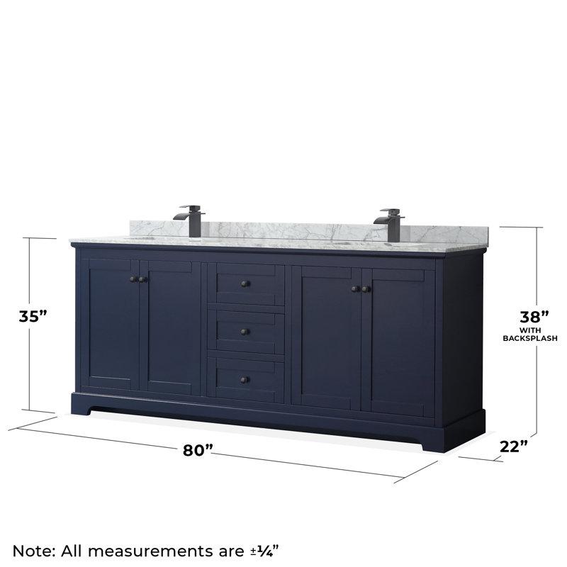 Avery 80'' Double Bathroom Vanity with Stone Top, Matte Black, Dark Blue