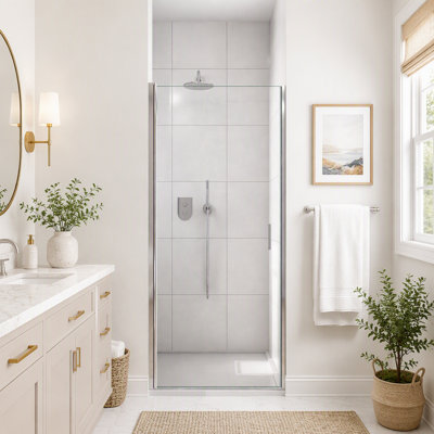 Porte de douche pivotante semi-sans cadre avec verre trempé de 1/2 po (6 mm)
