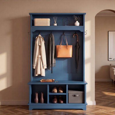 Coat Rack with Shoe Storage, Hall Tree with Shoe Bench, 4 Shoe Cubbies, 1-TierTop Storage, 3-in-1 Entryway Bench for Entryway, Bedroom, Living Room