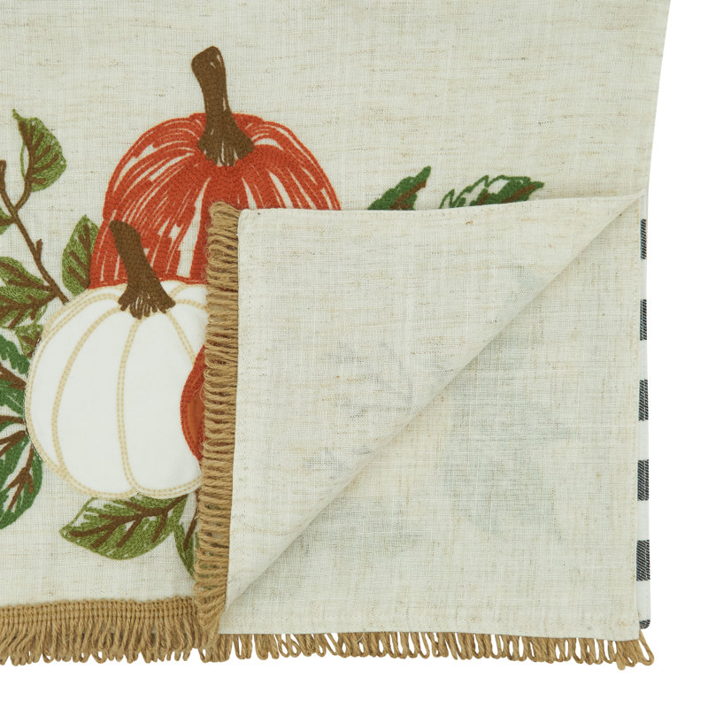 Black and White Plaid Pumpkin Embroidered Table Runner