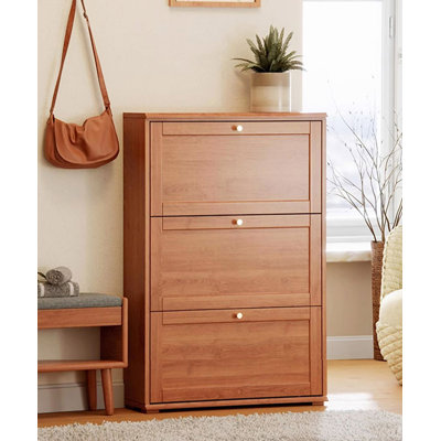 Ultra-slim rubberwood solid wood tipping shoe cabinet