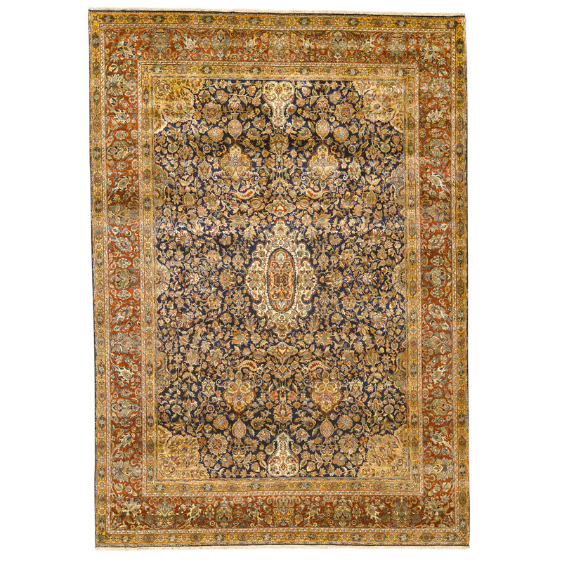 Tapis bleu et rouge noué à la main de haute qualité