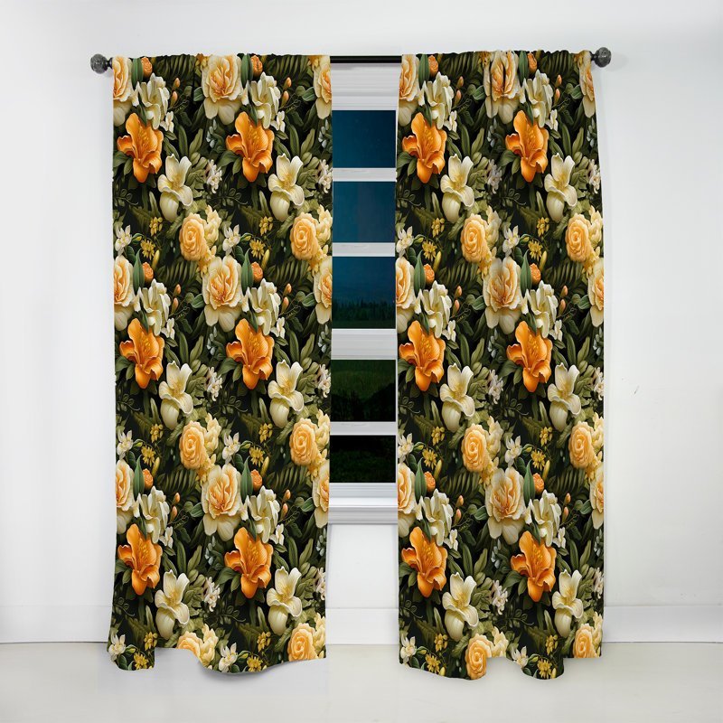 Motif floral mangue - Rideau floral - Rideau floral obscurcissant - 1 panneau, L 52 po x L 63 po