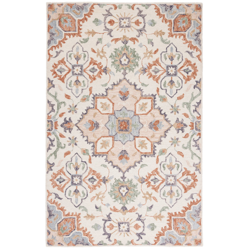 Tapis oriental vert / ivoire en laine / coton / latex touffeté à la main Eava, Rectangle 4 pi x 6 pi