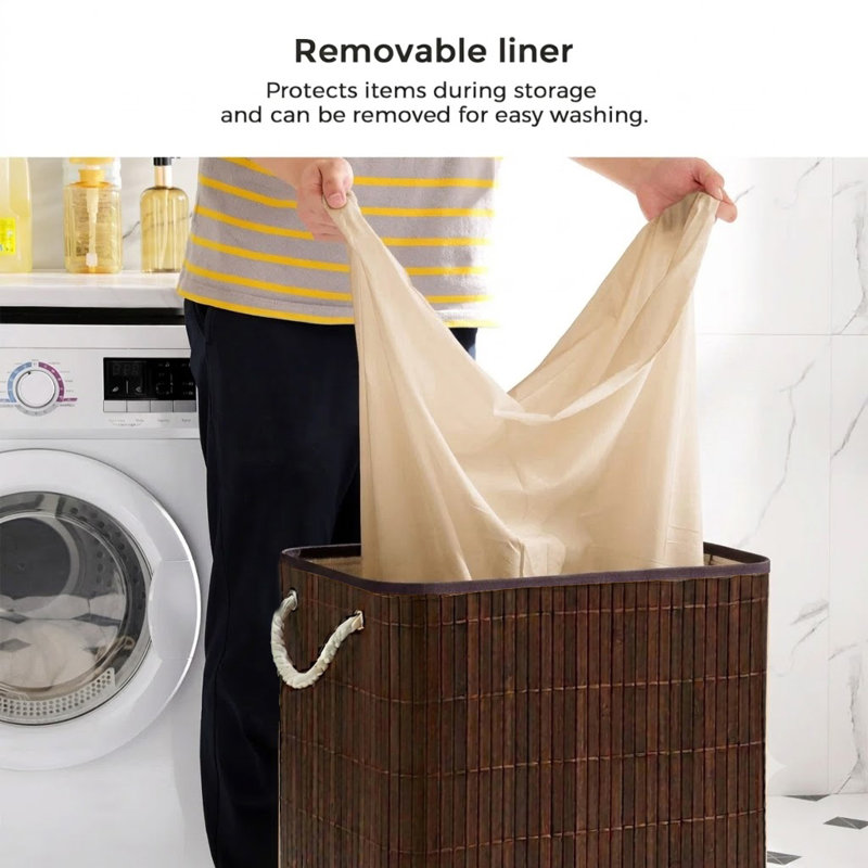 Bamboo Hamper With Lid 72 Lt, Dark Brown