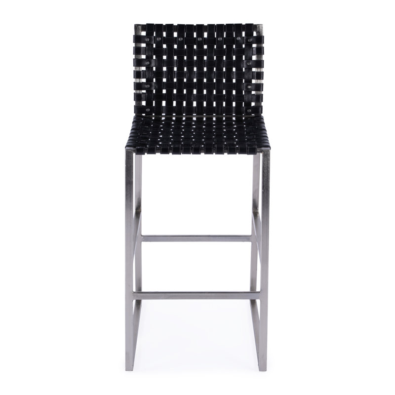 Butler Urban Brown Woven Leather Bar Stool, Black/Silver, Bar Stool (30" Seat Height)