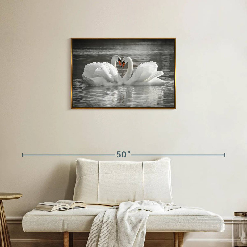 Couple de cygnes amoureux, Cadre flottant doré, 31 po x 21 po