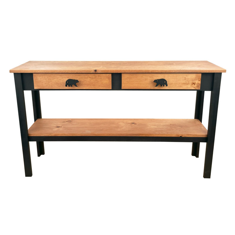ALL WOOD SOFA TABLE WITH 2 DRAWERS AND BEAR PULLS