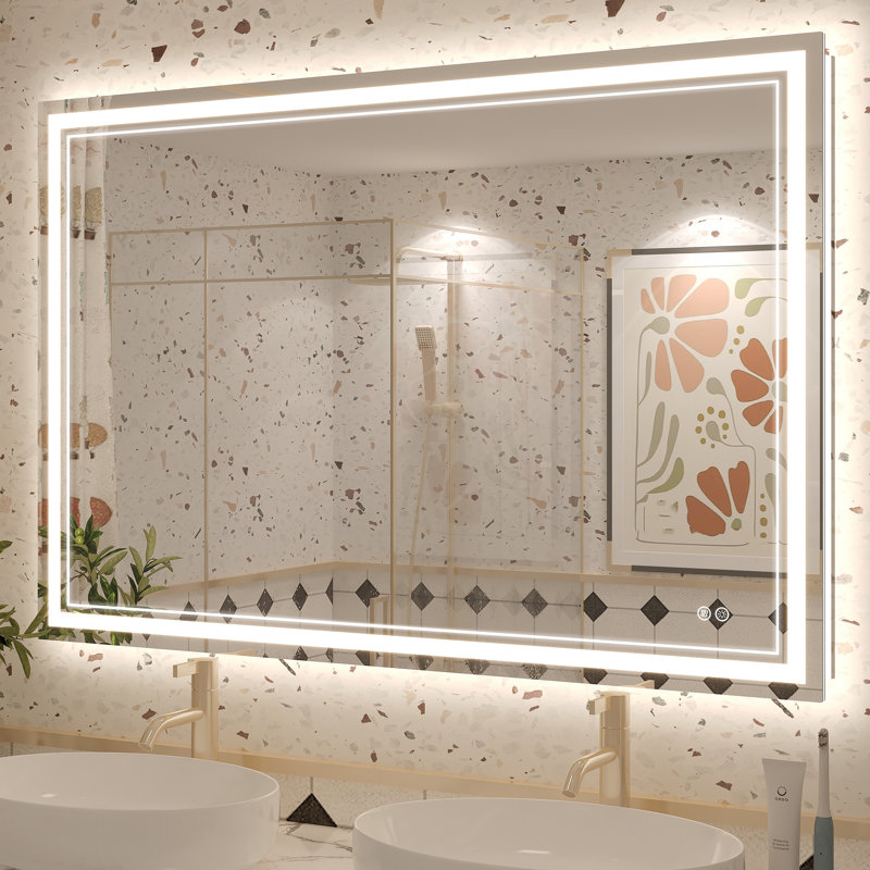 Molly Front & Back LED Anti-Fog Tempered Glass Wall Bathroom Vanity Mirror - UL Certified, 48" x 32"