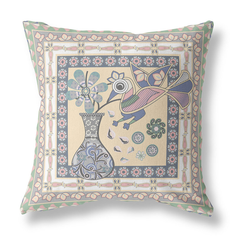 Coussin décoratif à motif floral 16 po x 16 po, Vert
