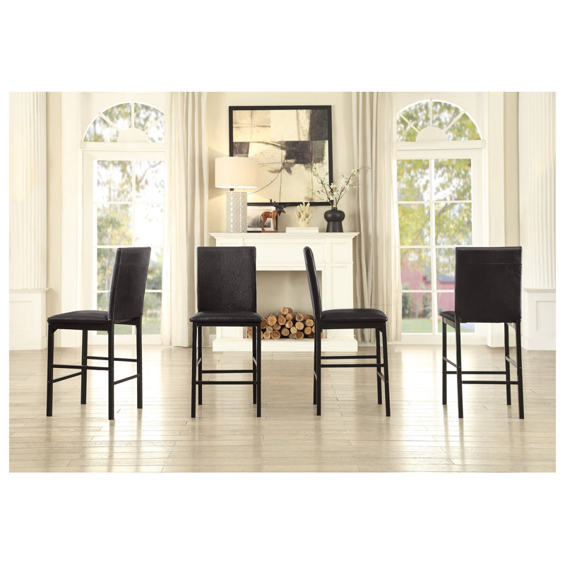 Ensemble de 4 chaises de salle à manger à hauteur de comptoir avec structure en métal, siège en similicuir brun et finition noire