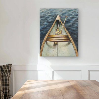 Canoeing on the Lake - Blue Marine Metal Print for Home Decor