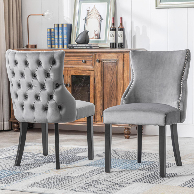 Seaham 37cm H Velvet Upholstered Side Chair, Grey, Black
