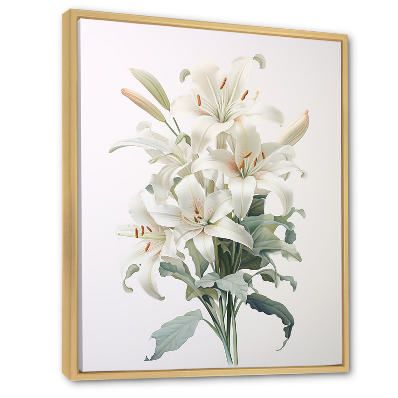 «White Lilies In Bloom Beauty IV» sur toile, Cadre naturel flottant, H 32 po x l 16 po x P 1 po