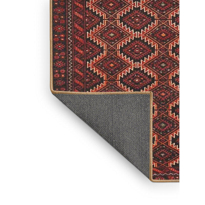 Tapis rouge/noir/beige traditionnel, Rectangle 5 pi x 7 pi