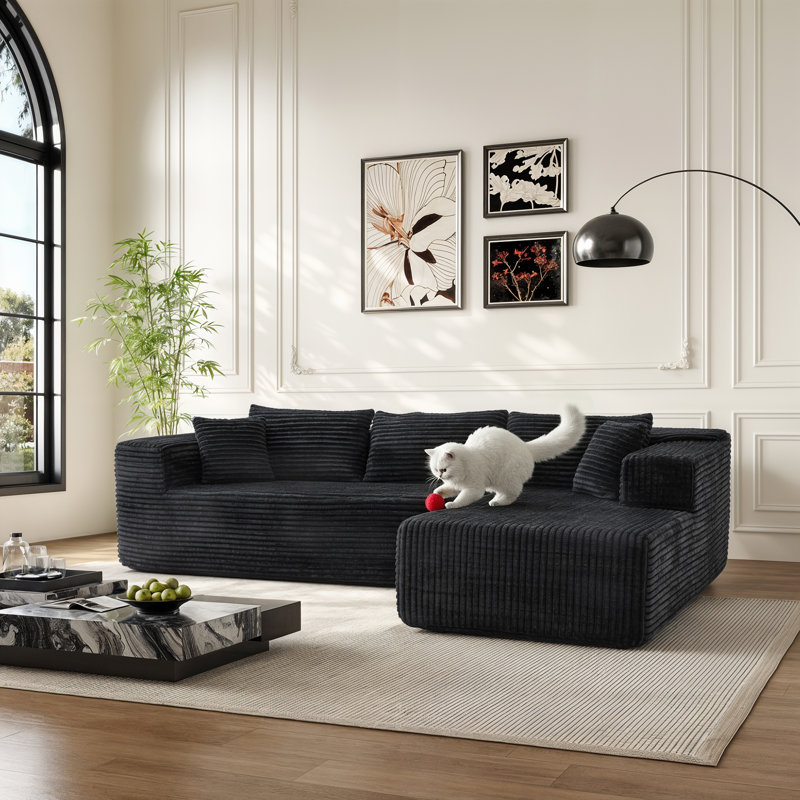 Canapé modulaire en L avec chaise longue 105,9 po Boneless, Noir