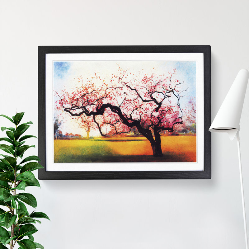 Idyllic Plum Blossom Tree - Single Picture Frame Painting, Black, 25cm H x 34cm W x 2cm D