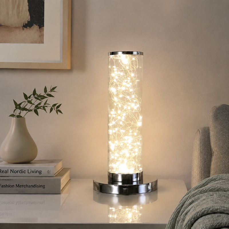 Lampe sur pied à DEL en corde exposée de 13 pouces - Lampe sur pied à colonne moderne argentée avec éclairage DEL écoénergétique, blanc chaud 2700K