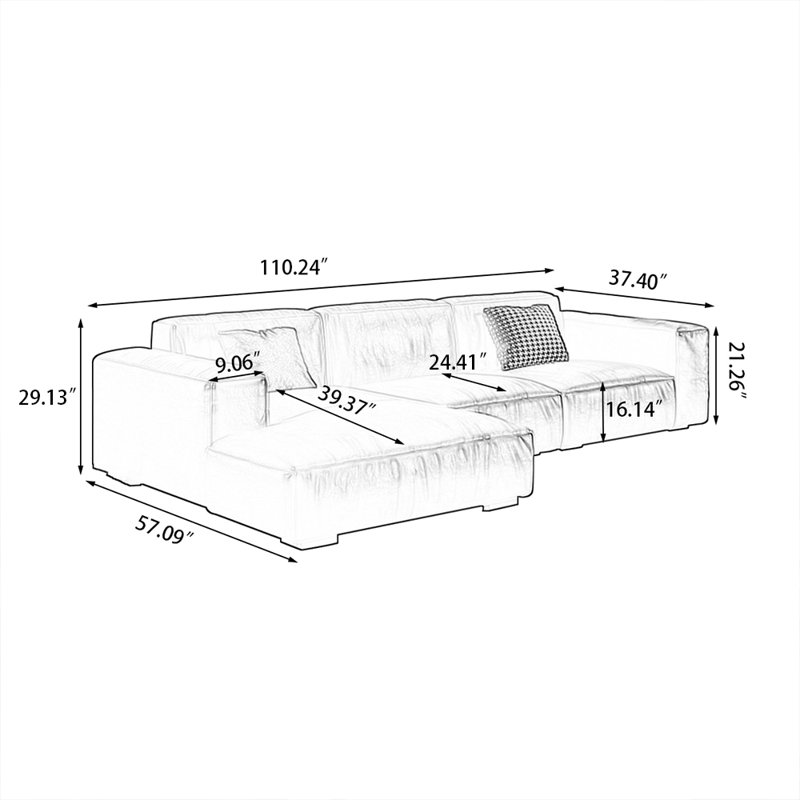 Canapé modulaire 3 pièces rembourré, Orienté à gauche (vu de face)