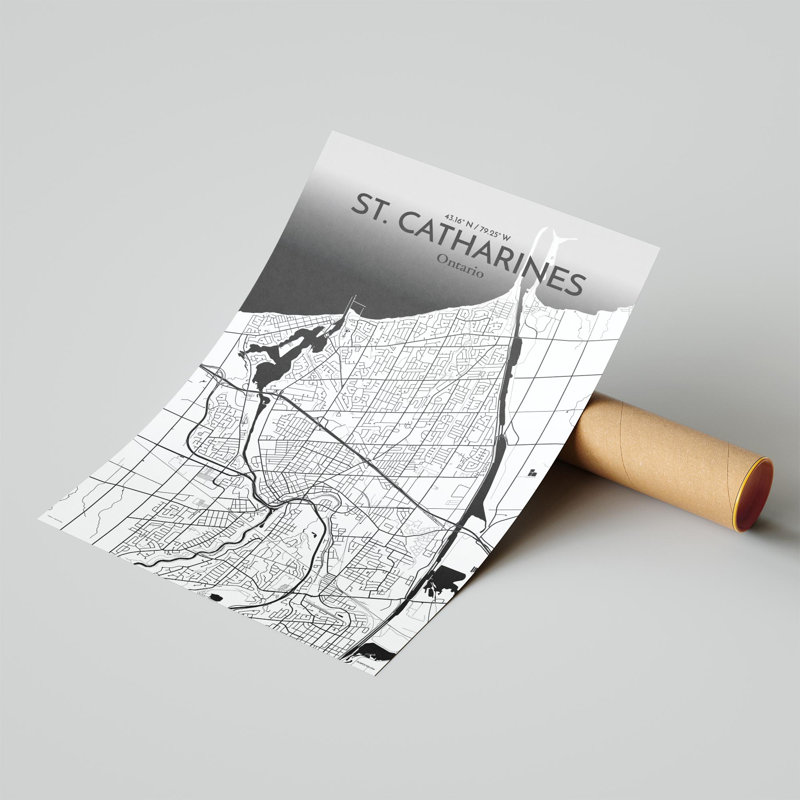 St. Catharines City Map, impression, H 17 po x l 11 po, Noir / blanc
