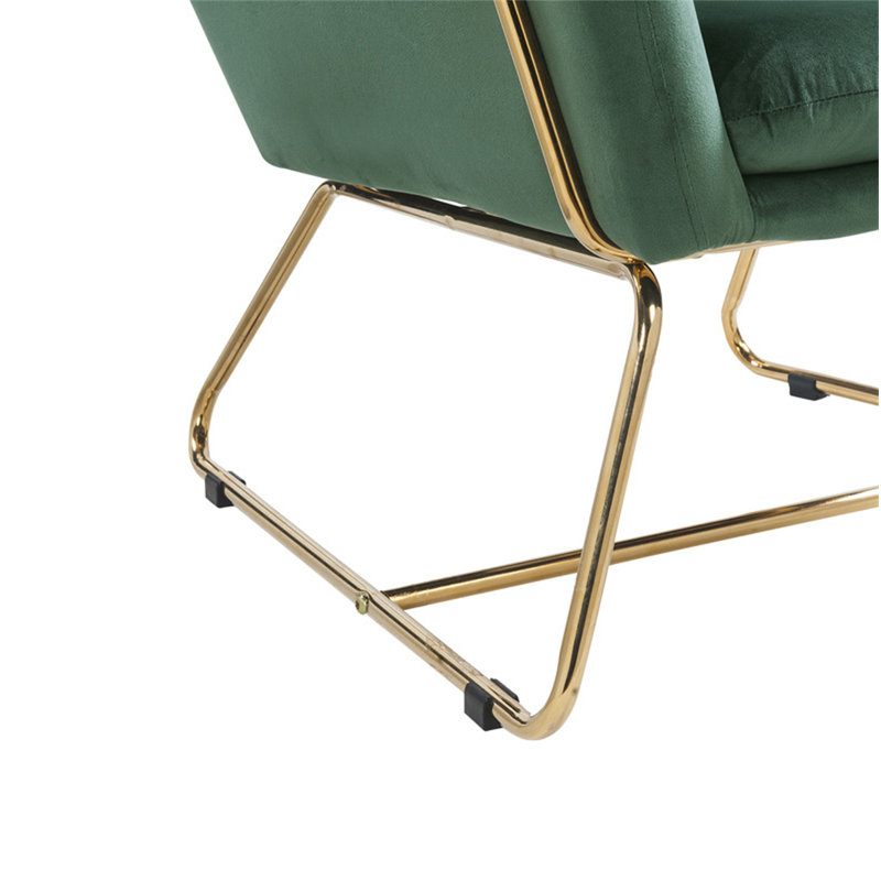 Fauteuil d'appoint en velours vert de 29,5 po avec base en métal Kyra, Vert