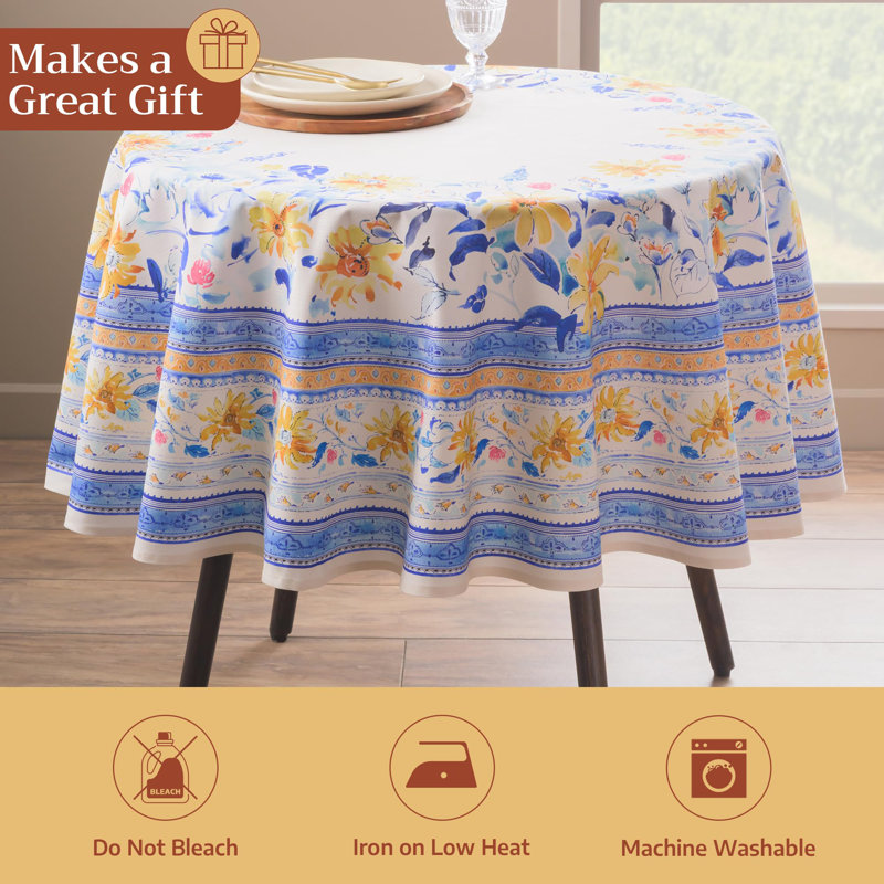 Maison d' Hermine Table Cloth Round Table 100% Cotton 69 Round Inches Tablecloth Reusable Decorative for Dining Room Farmhouse Home Valentines Day Decorations Spring Summer - Girassol