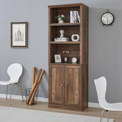 1 Doors Bookshelf with USB Port and 3 Open Shelves Bookcase Side Cabinet Storage Shelves by Red Barrel Studio