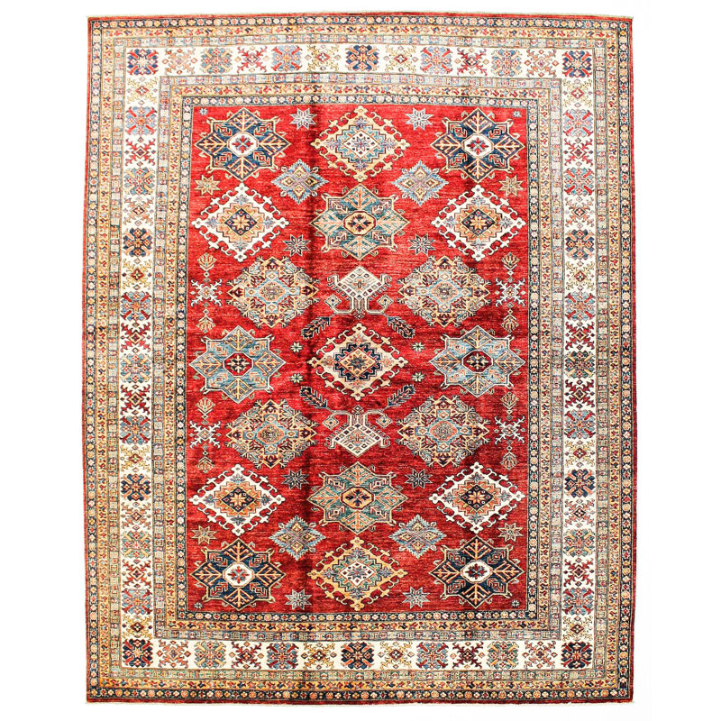 Tapis rétro rouge et ivoire de style tribal anatolien vieilli 8 pi 2 po x 10 pi 3 po