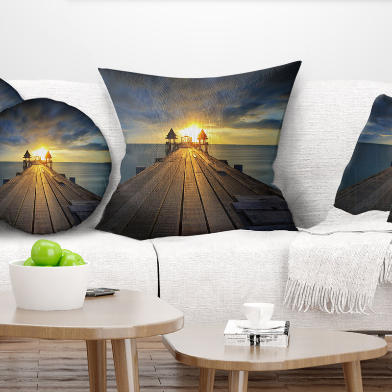 Coussin de pont en bois illuminé Pier, 18 po x 18 po, Carré