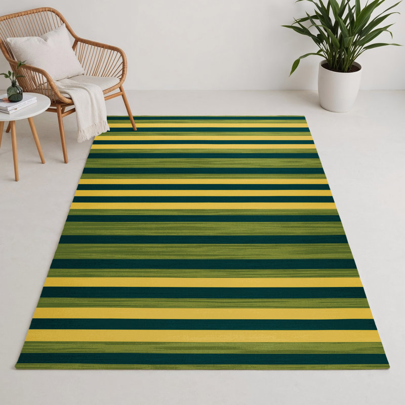 Tapis intérieur / extérieur vert HorizontalStripes, Rectangulaire 3 pi x 5 pi