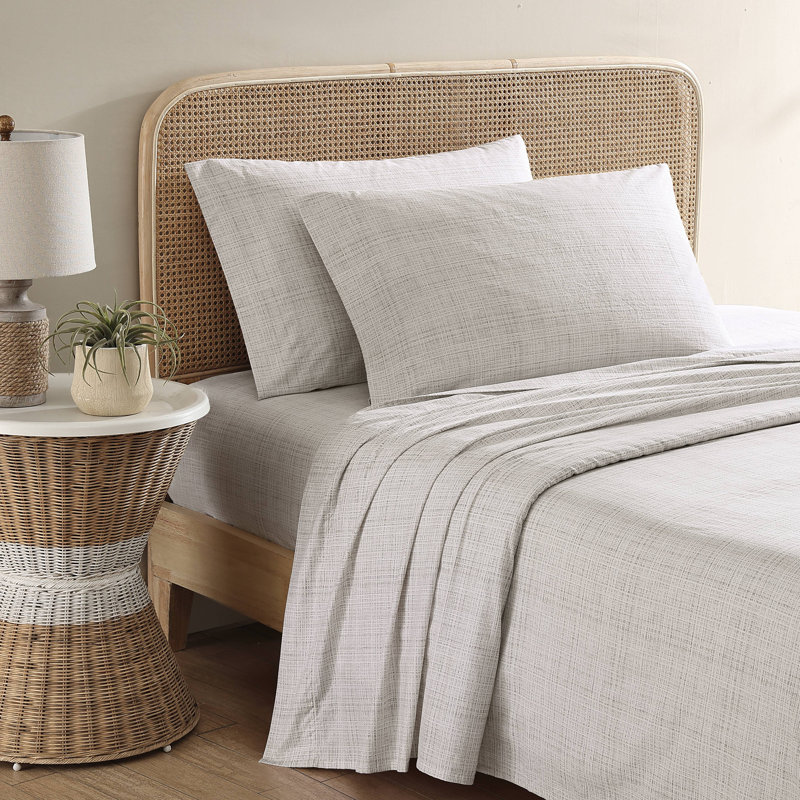 Tommy Bahama Printed Percale Cotton Sheet Set, Queen Sheet Set with 2 Pillowcases, Beige Geometric