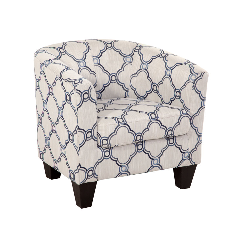 Ellen Upholstered Barrel Chair, Cirrus Sky Blue/Cream Polyester Blend