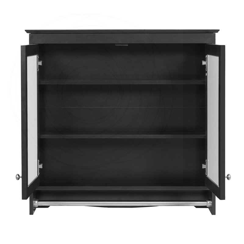 Armoire à pharmacie murale 30 po 3-en-1 avec 2 tablettes réglables, portes à fermeture douce et barre à serviettes, Noir