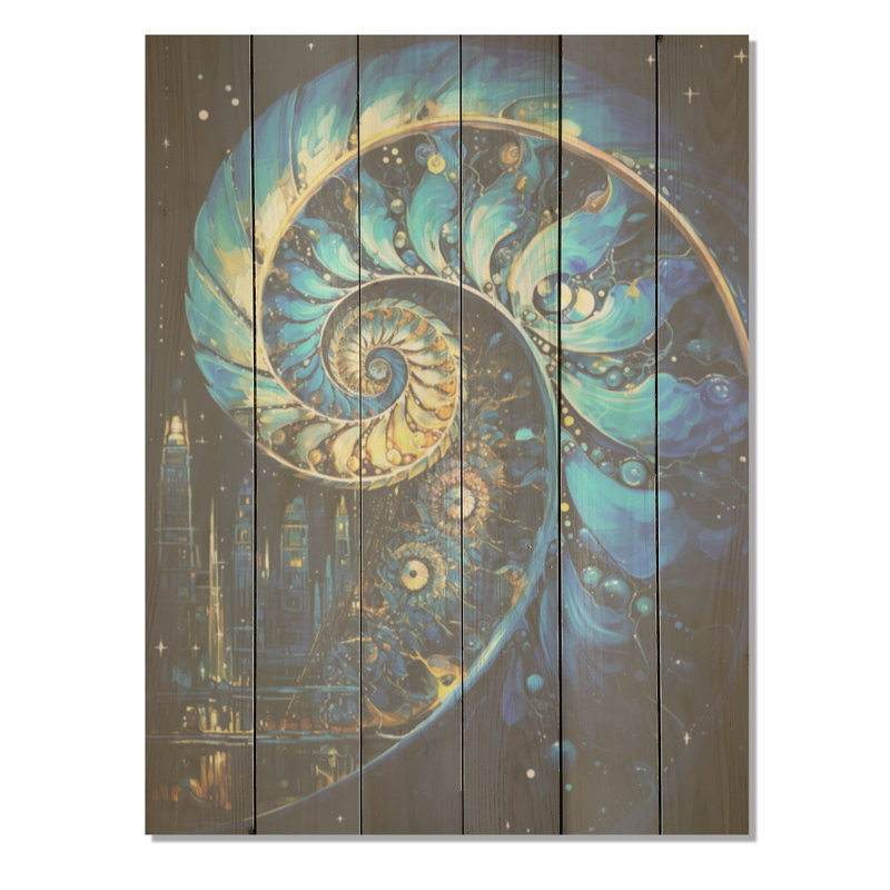 Nautilus, coquillage saphir - Nautilus, art sur bois de pin naturel, H 20 po x l 10 po