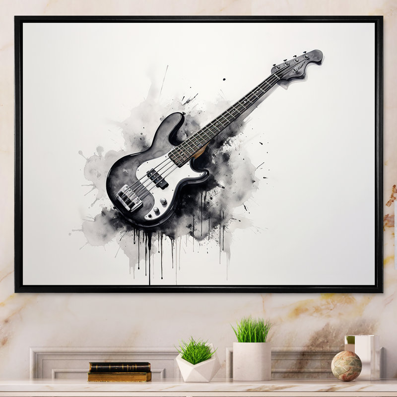 Bass Reverberation Cool Charcoal III - Reproduction d'art mural musique, Cadre flottant noir, H 12 po x l 20 po x P 1 po